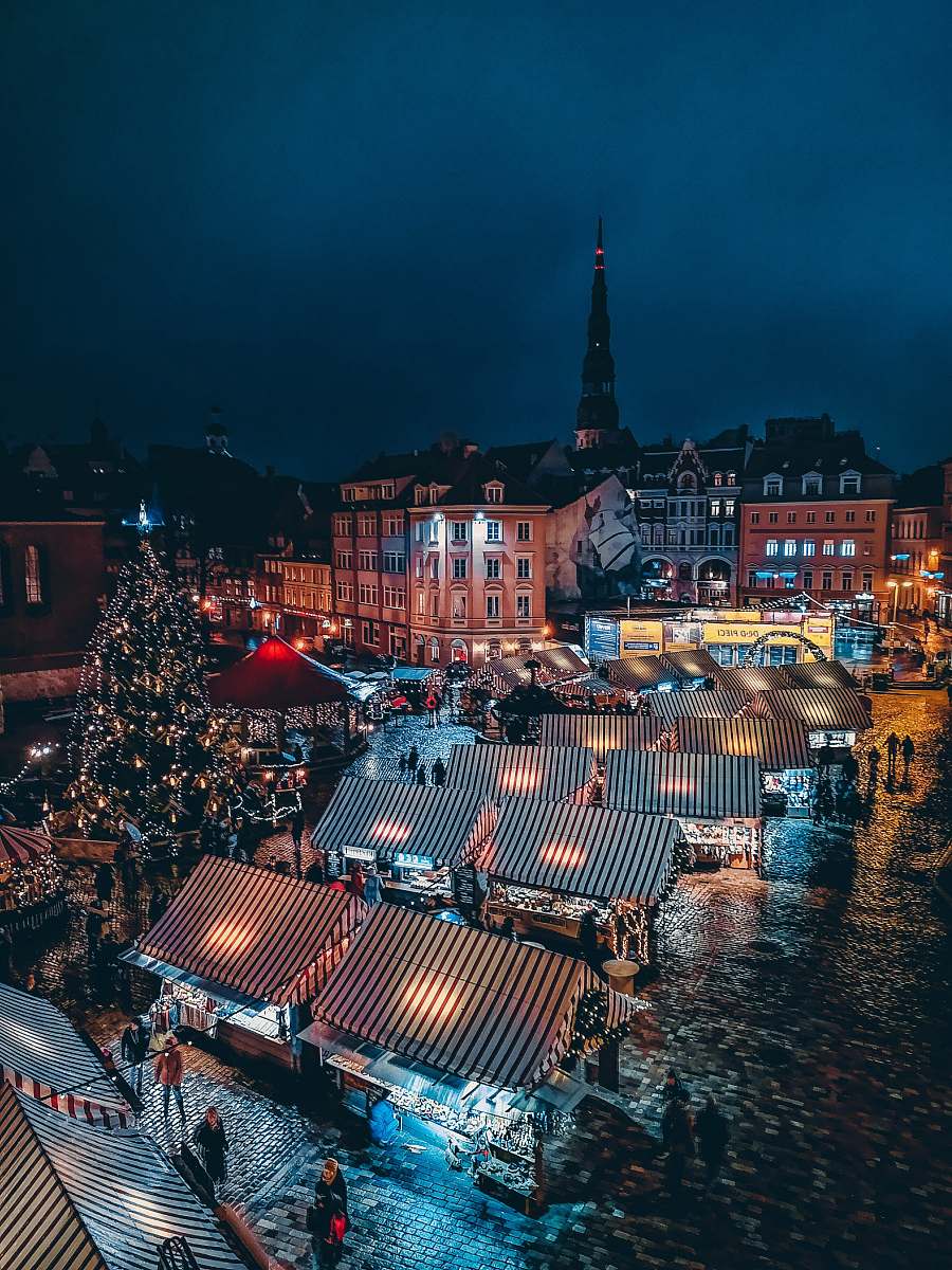 riga lighted houses at might time latvia